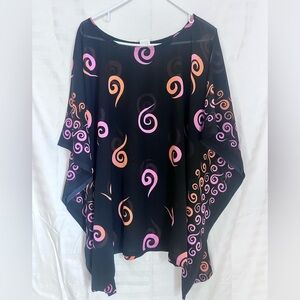 Black Poncho with Pink and Orange Swirl Design